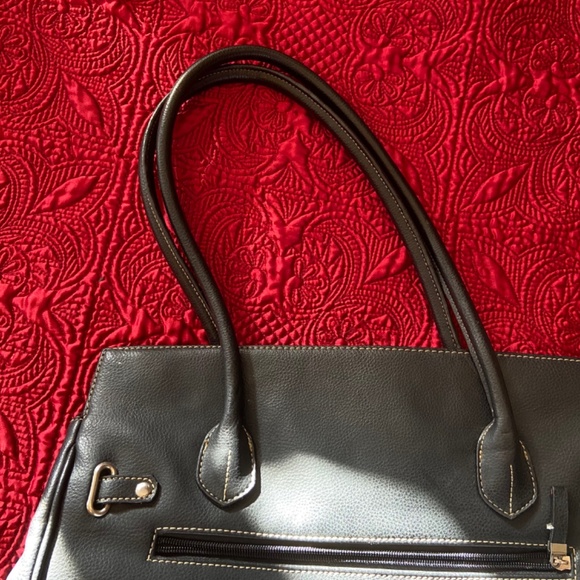 Pleather satchel with nylon lining and baseball top stitching - Picture 8 of 16